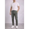 Erkek Diagonel Mikro dokulu Duble Paça Cepli Pantolon Bağcıklı Bel, Modern Kesim - Haki