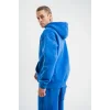ERKEK 3 İplik Pamuklu Oversize Kapüşonlu Yıkamalı Hoodie SweatShirt - Mavi