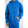 ERKEK 3 İplik Pamuklu Oversize Kapüşonlu Yıkamalı Hoodie SweatShirt - Mavi