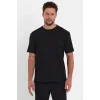 Erkek Düz Penye Tişört Bisiklet Yaka Kısa Kol Regular Fit T-Shirt - Siyah