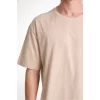 ERKEK Düz Tişört Bisikilet Yaka Kısa Kol Oversize T-shirt - Bej
