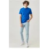 ERKEK Tişört Kısa Kol Düz Bisikilet Yaka Oversize T-shirt - Mavi
