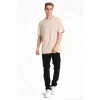 Erkek Düz Penye Tişört Bisiklet Yaka Kısa Kol Regular Fit T-Shirt - Bej