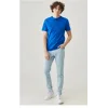 Erkek Düz Penye Tişört Bisiklet Yaka Kısa Kol Regular Fit T-Shirt - Mavi