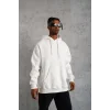 Erkek 3 İplik Pamuklu Kapüşonlu Kanguru Cepli Sweatshirt Hoodie - Beyaz