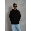 Erkek 3 İplik Pamuklu Kapüşonlu Kanguru Cepli Sweatshirt Hoodie -  Siyah
