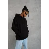 Erkek 3 İplik Pamuklu Kapüşonlu Kanguru Cepli Sweatshirt Hoodie -  Siyah