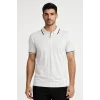 Erkek Yazlık Dokuma Triko Tişört Fermuarlı Polo Yaka Kısa Kol T-Shirt - Beyaz