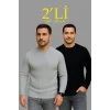Erkek Fitilli Triko Kazak 2’li Set Siyah Gri Kalın Dokuma Pamuklu Regular Fit Bisiklet