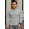 Erkek Fitilli Triko Kazak 2’li Set Siyah Gri Kalın Dokuma Pamuklu Regular Fit Bisiklet