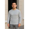 Erkek Fitilli Triko Kazak 2’li Set Siyah Gri Kalın Dokuma Pamuklu Regular Fit Bisiklet