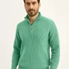 Erkek Fitilli Triko Kazak 3’lü Set Mint Yeşili Siyah Bej Kalın Dokuma Pamuklu Regular Fit
