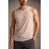 Erkek Flamlı Kumaş Sıfır Kolsuz Atlet Basic Spor Üst, Günlük ve Fitness Kullanımına Uygun - Taş