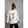 Erkek Güvercin Baskılı 3 iplik pamuklu Bisiklet Yaka Sweatshirt - Beyaz