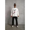 Erkek Güvercin Baskılı 3 iplik pamuklu Bisiklet Yaka Sweatshirt - Beyaz