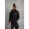 Erkek 3 İplik Pamuklu Kapüşonlu Baskılı Cepli Oversize Sweatshirt Hoodie - Siyah