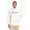 Erkek Kapüşonlu Kanguru Cepli Sweatshirt 3 İplik Pamuklu Baskılı Hoodie - Beyaz