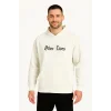 Erkek Kapüşonlu Kanguru Cepli Sweatshirt 3 İplik Pamuklu Baskılı Hoodie - Beyaz