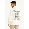 Erkek Kapüşonlu Kanguru Cepli Sweatshirt 3 İplik Pamuklu Baskılı Hoodie - Beyaz