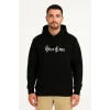 Erkek Kapüşonlu Kanguru Cepli Sweatshirt 3 İplik Pamuklu Baskılı Hoodie - Siyah