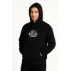Erkek Kapüşonlu Kanguru Cepli Sweatshirt 3 İplik Pamuklu Baskılı Hoodie -  Siyah