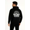 Erkek Kapüşonlu Kanguru Cepli Sweatshirt 3 İplik Pamuklu Baskılı Hoodie -  Siyah