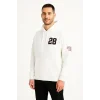 Erkek Kapüşonlu Kanguru Cepli Sweatshirt 3 İplik Pamuklu Baskılı Hoodie - Beyaz