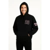 Erkek Kapüşonlu Kanguru Cepli Sweatshirt 3 İplik Pamuklu Baskılı Hoodie - Siyah