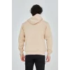 Erkek 3 İplik Pamuklu Fermuarlı Kapüşonlu Kanguru Cepli Baskılı Hoodie Hırka Sweatshirt - Bej