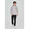 Erkek 3 İplik Pamuklu Fermuarlı Kapüşonlu Kanguru Cepli Baskılı Hoodie Hırka Sweatshirt - Boyalı Gri