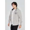 Erkek 3 İplik Pamuklu Fermuarlı Kapüşonlu Kanguru Cepli Baskılı Hoodie Hırka Sweatshirt - Boyalı Gri
