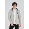 Erkek 3 İplik Pamuklu Fermuarlı Kapüşonlu Kanguru Cepli Baskılı Hoodie Hırka Sweatshirt - Boyalı Gri