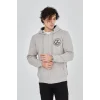 Erkek 3 İplik Pamuklu Fermuarlı Kapüşonlu Kanguru Cepli Baskılı Hoodie Hırka Sweatshirt - Boyalı Gri