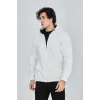 Erkek 3 İplik Pamuklu Fermuarlı Kapüşonlu Kanguru Cepli Hoodie Hırka Sweatshirt - Beyaz