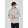 Erkek 3 İplik Pamuklu Fermuarlı Kapüşonlu Kanguru Cepli Hoodie Hırka Sweatshirt - Boyalı Gri