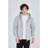 Erkek 3 İplik Pamuklu Fermuarlı Kapüşonlu Kanguru Cepli Hoodie Hırka Sweatshirt - Gri