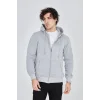 Erkek 3 İplik Pamuklu Fermuarlı Kapüşonlu Kanguru Cepli Hoodie Hırka Sweatshirt - Gri