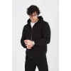 Erkek 3 İplik Pamuklu Fermuarlı Kapüşonlu Kanguru Cepli Hoodie Hırka Sweatshirt - Siyah