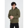 Erkek 3 İplik Pamuklu Fermuarlı Kapüşonlu Kanguru Cepli Hoodie Hırka Sweatshirt - Yeşil