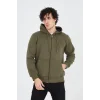 Erkek 3 İplik Pamuklu Fermuarlı Kapüşonlu Kanguru Cepli Hoodie Hırka Sweatshirt - Yeşil