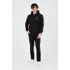 Erkek 3 İplik Pamuklu Fermuarlı Kapüşonlu Kanguru Cepli Baskılı Hoodie Hırka Sweatshirt - Siyah