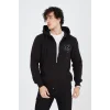 Erkek 3 İplik Pamuklu Fermuarlı Kapüşonlu Kanguru Cepli Baskılı Hoodie Hırka Sweatshirt - Siyah