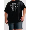 Erkek Kısa Kol Yazlık Tişört Bisiklet Yaka KART Baskılı T-Shirt - Siyah