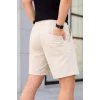 Erkek Keten Kumaş Cepli Rahat Kesim Bel Lastikli Şort - Krem