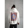 Erkek 3 İplik Pamuklu Kapüşonlu Baskılı Cepli Oversize Sweatshirt Hoodie - Beyaz
