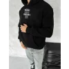 Erkek Kapüşonlu Kanguru Cepli Sweatshirt 3 İplik Pamuklu Baskılı Hoodie - Siyah