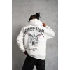 Erkek 3 İplik Pamuklu Baskılı Kapüşonlu Cepli Sweatshirt Hoodie - Beyaz