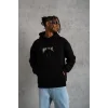 Erkek 3 İplik Pamuklu Baskılı Kapüşonlu Cepli Sweatshirt Hoodie - Siyah