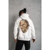 Erkek Kordonlu Arka Maske Kordon Saçlı Kapüşonlu sweatshirt hoodie - Beyaz