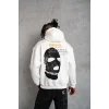 Erkek Maske Baskılı 3 iplik pamuklu Kapüşonlu Sweatshirt hoodie - Beyaz
